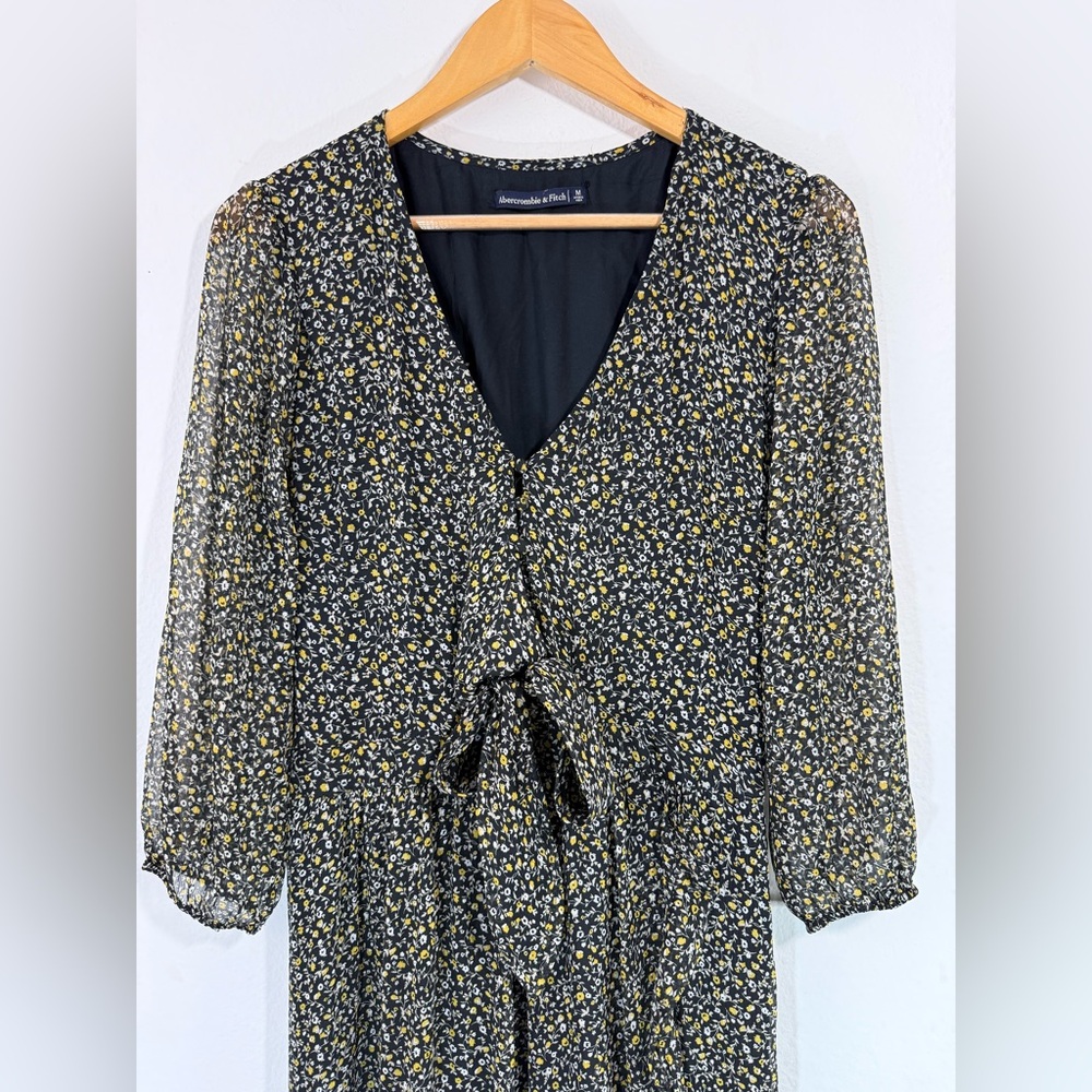 Abercrombie & Fitch Ruffle Hem Faux Wrap Midi Dress High Low w/ Scrunchie Sz M - Picture 5 of 10